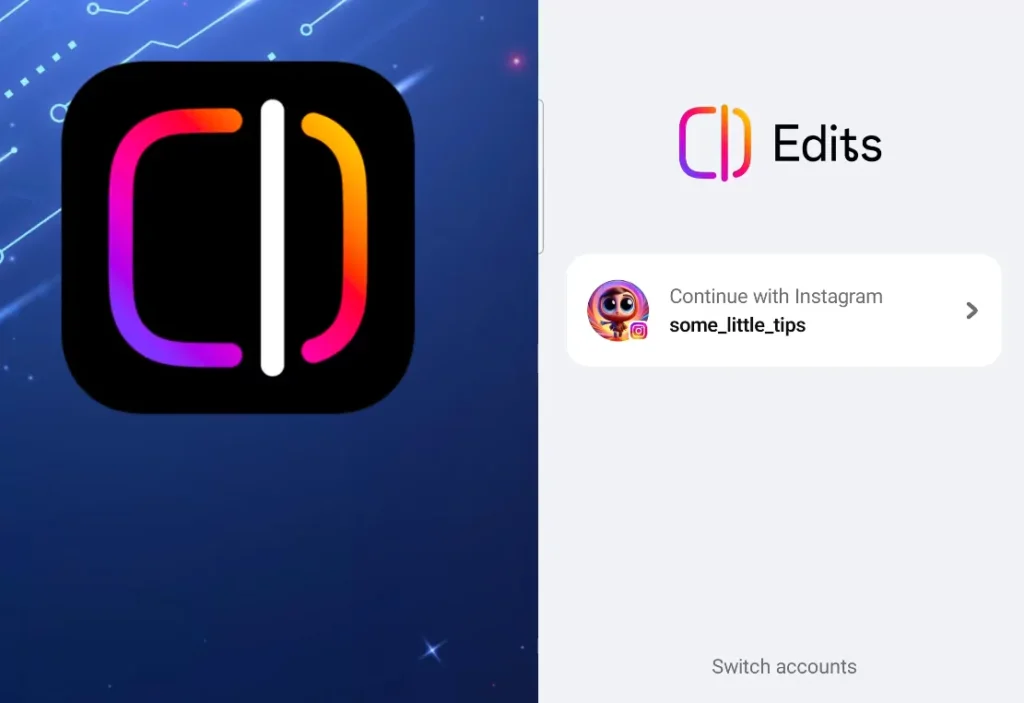 Open Edits and login using Instagram